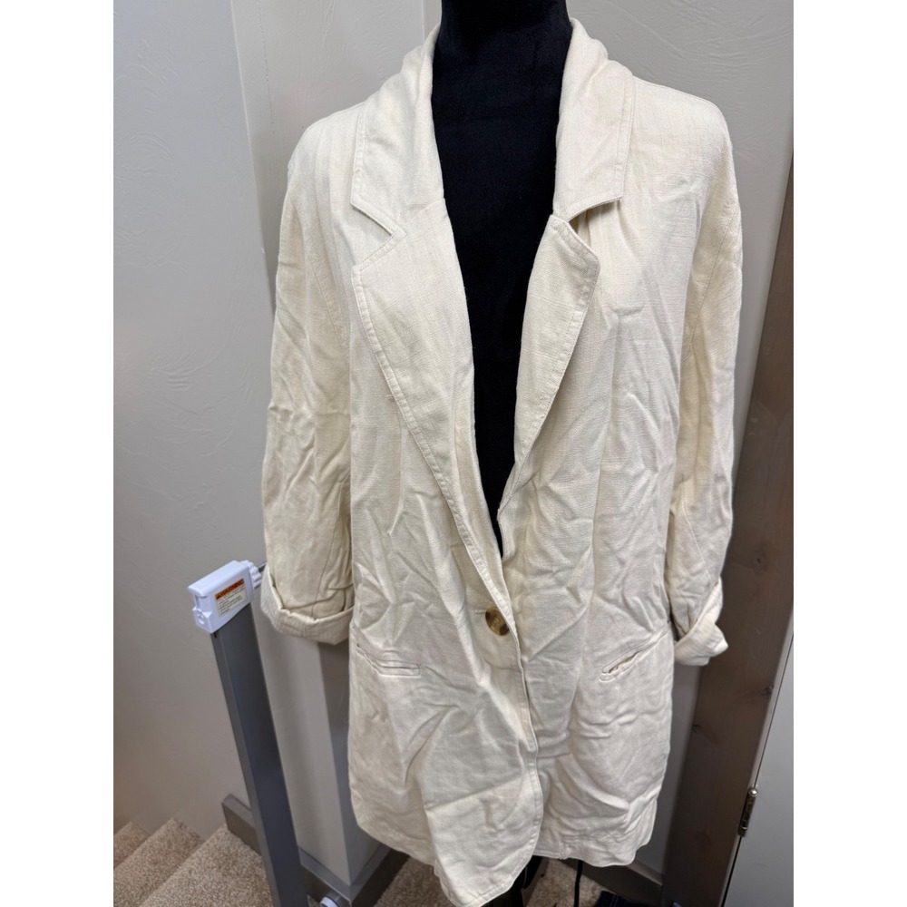 NWT Dip Women Cream Linen Blend Easy Care Blazer Jacket Single Button Size M